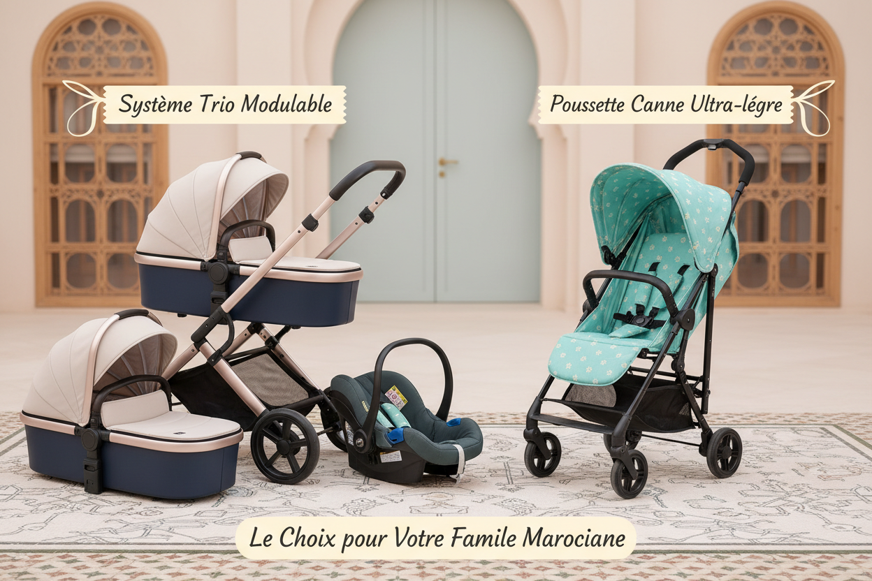 Poussette Trio ou Canne ? Comment choisir la meilleure poussette pour votre bébé au Maroc ?