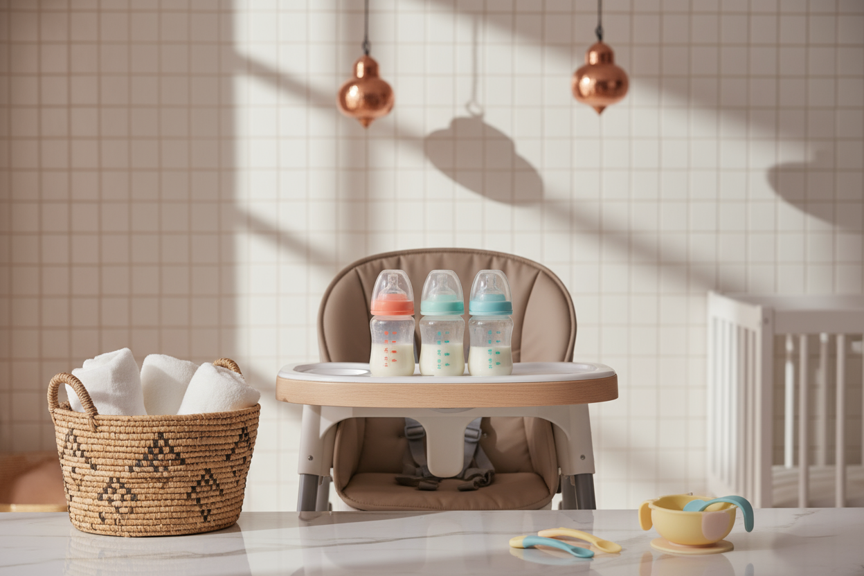 Repas Bébé – Biberons, Chaises Hautes et Ustensiles