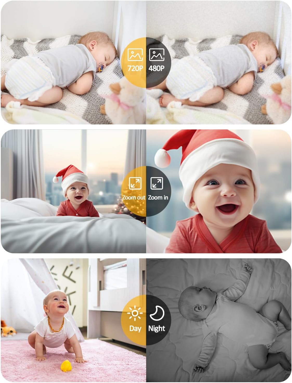 Babyphone Moniteur de bébé avec caméra de vision nocturne OBVHNUA