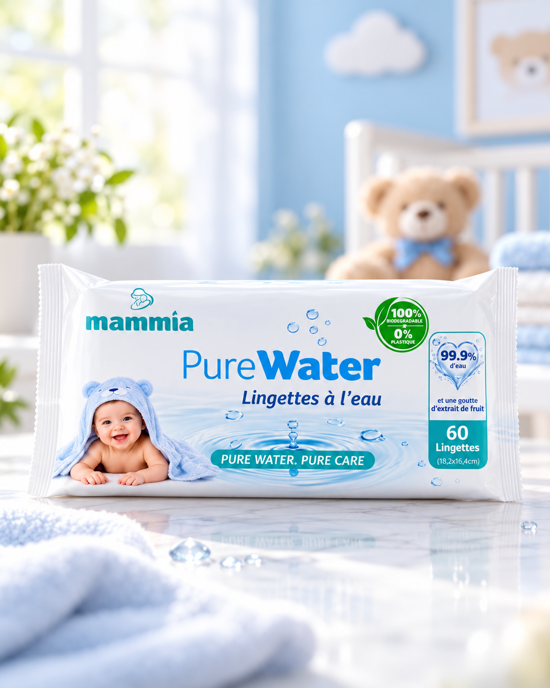 Mammia PureWater Lingettes à l'Eau Bébé x 60