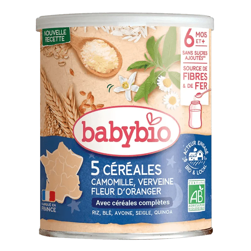 Babybio Céréales Verveine, Fleur d'Oranger, Camomille Bio - Céréales Bébé Apaisantes 220g
