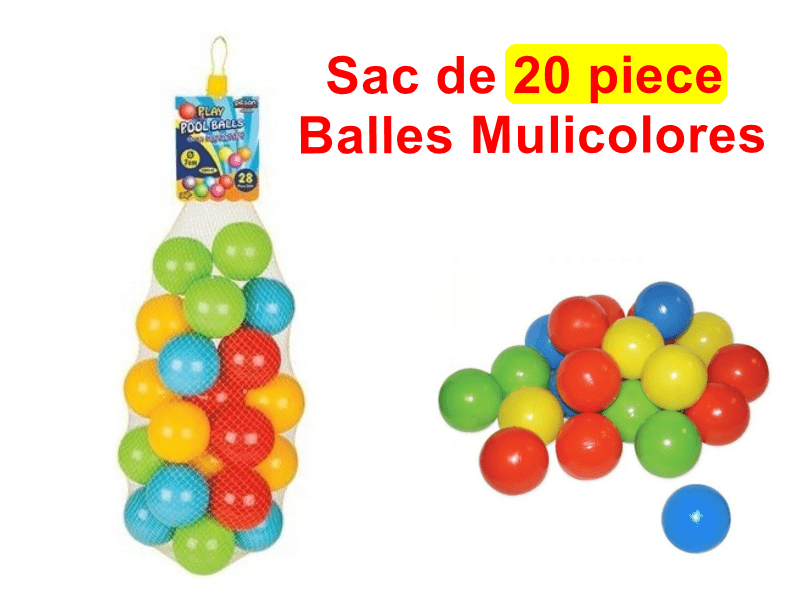 Sac de 20 à 100 Balles Multicolores pour Bébé et Enfant