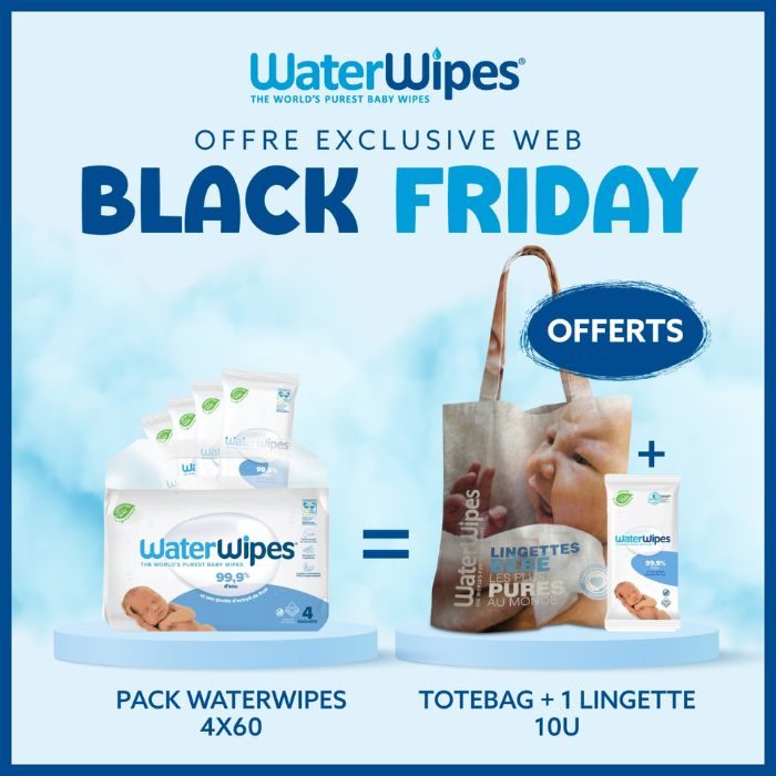 WATERWIPES OFFRE WEB PACK LINGETTES BEBE PACK DE 4 X 60 + TOTE BAG + LINGETTE 10 U OFFERTS