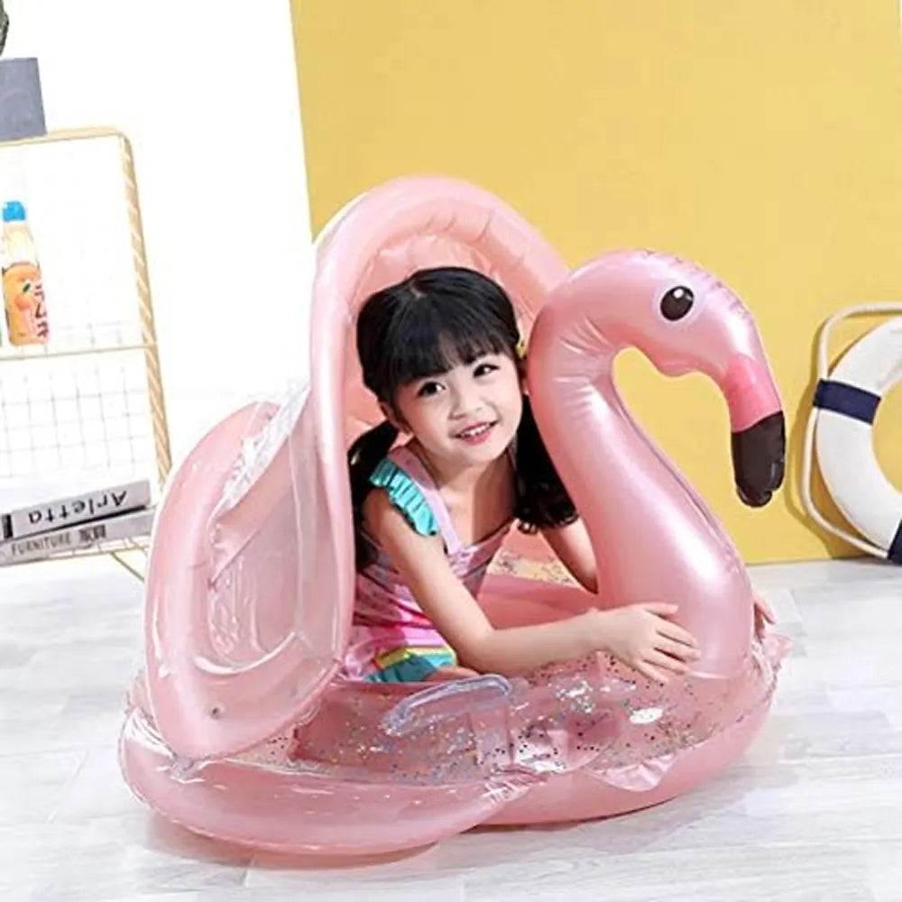 Bouée Siège Bébé Flamant Rose avec Auvent et Paillettes – 6M+
