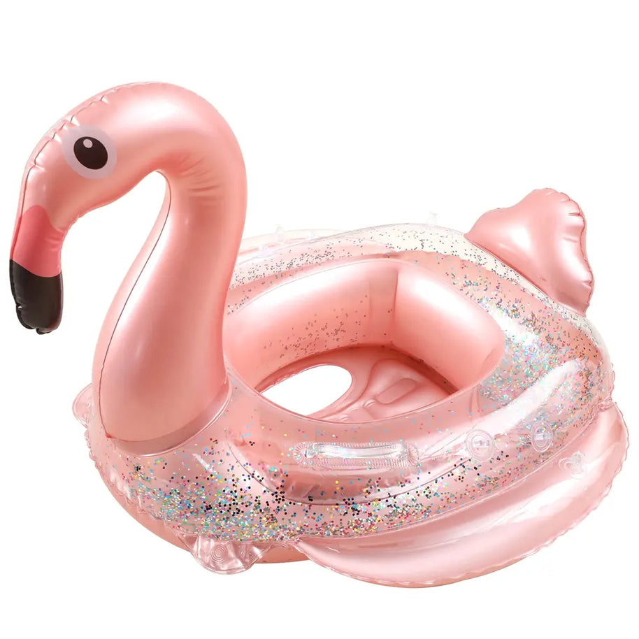 Bouée Siège Bébé Flamant Rose avec Auvent et Paillettes – 6M+