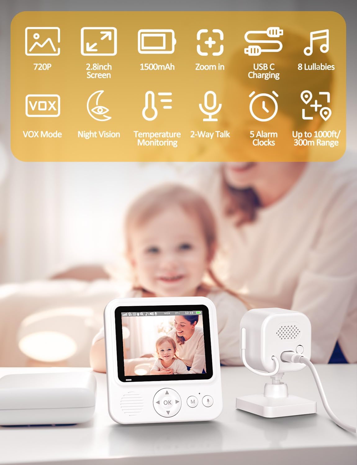 Babyphone Moniteur de bébé avec caméra de vision nocturne OBVHNUA