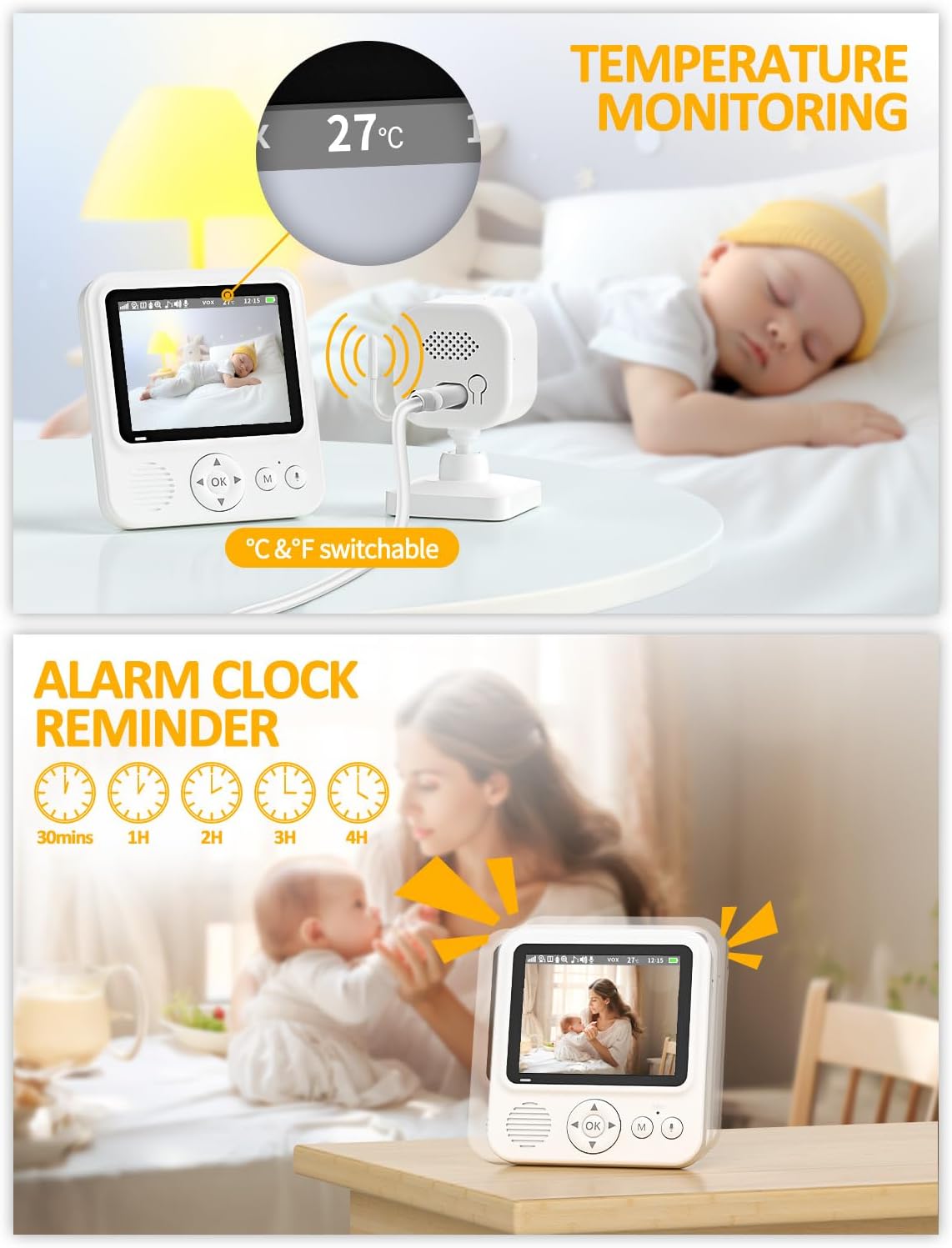 Babyphone Moniteur de bébé avec caméra de vision nocturne OBVHNUA