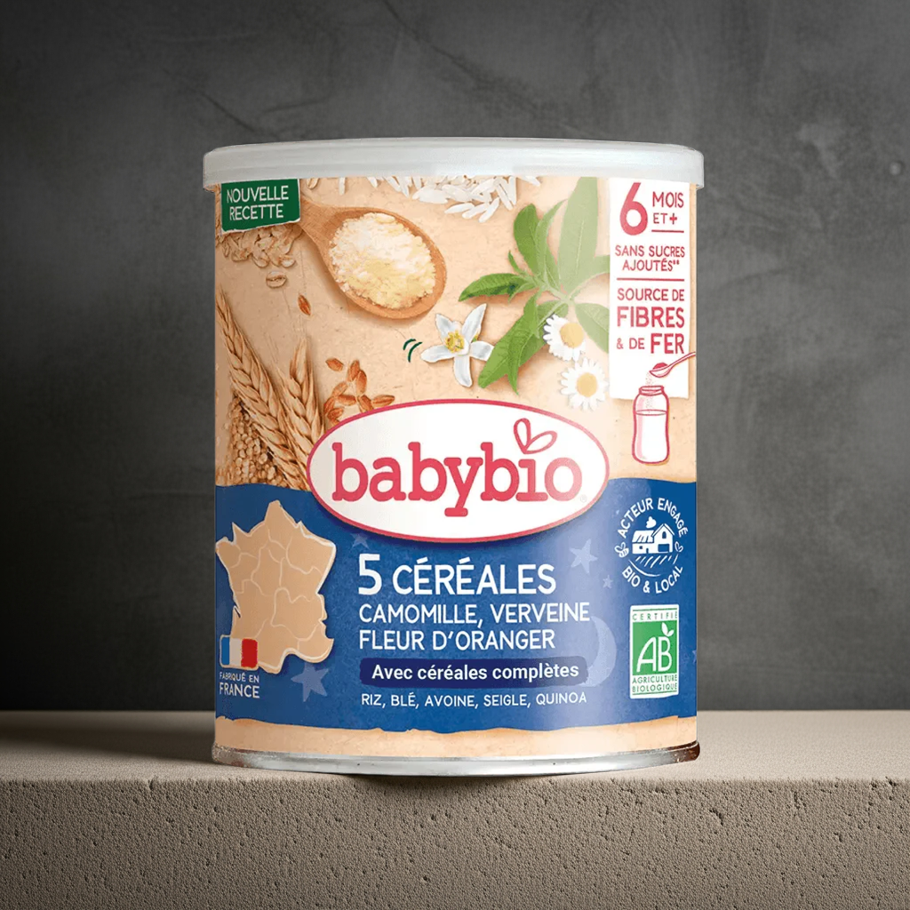 Babybio Céréales Verveine, Fleur d'Oranger, Camomille Bio - Céréales Bébé Apaisantes 220g