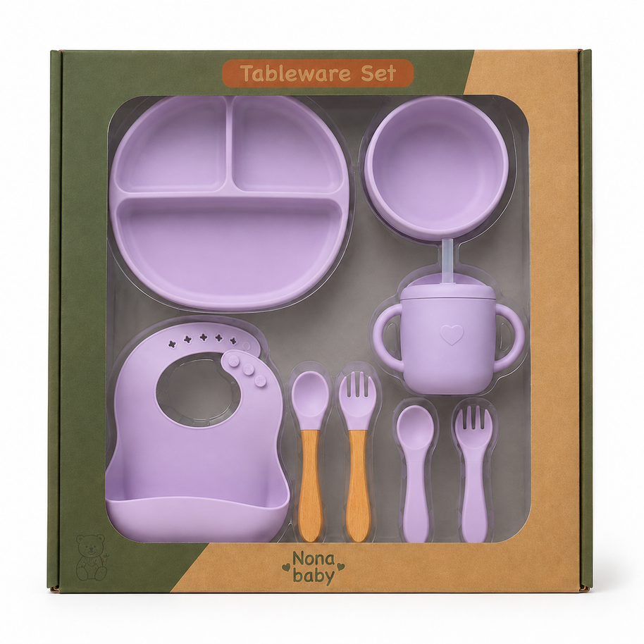 Coffret Repas Bébé 8 Pièces en Silicone