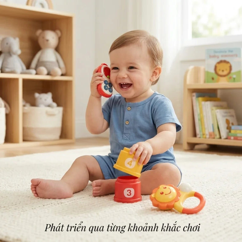 Coffret Cadeau Bébé avec Tasses Empilables & Hochets 0M+