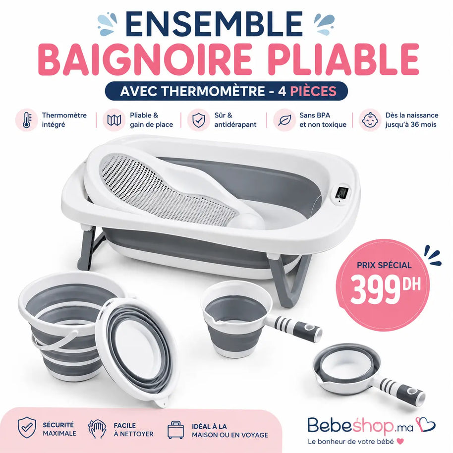 Ensemble Baignoire Pliable avec Thermomètre – 4 Pièces