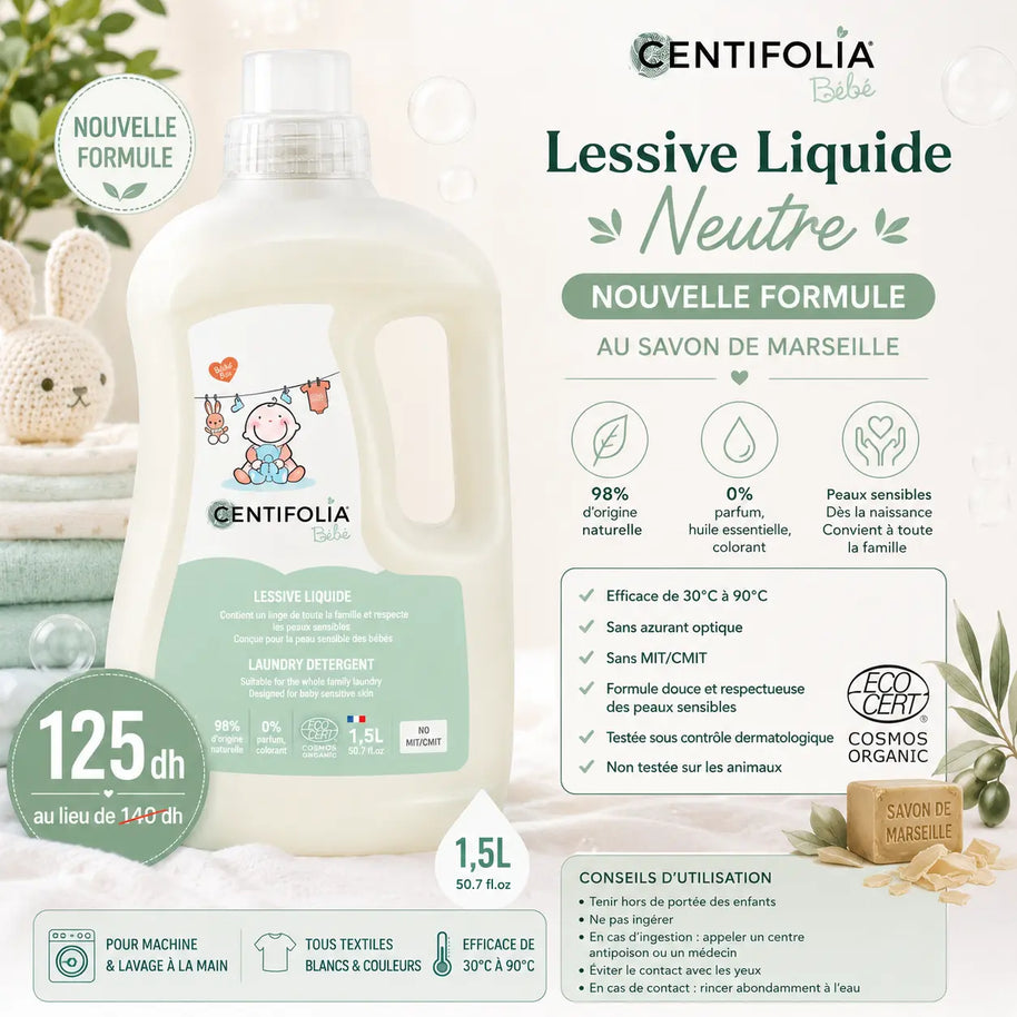 Lessive Bébé Bio Centifolia au Savon de Marseille 1,5L