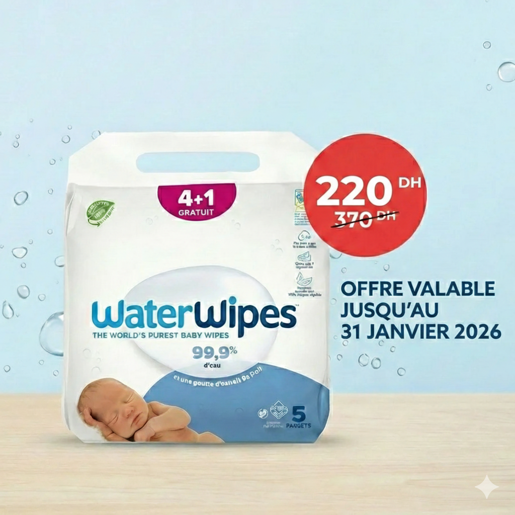 Lingettes Bébé WaterWipes Value Pack 4+ 1 Offert