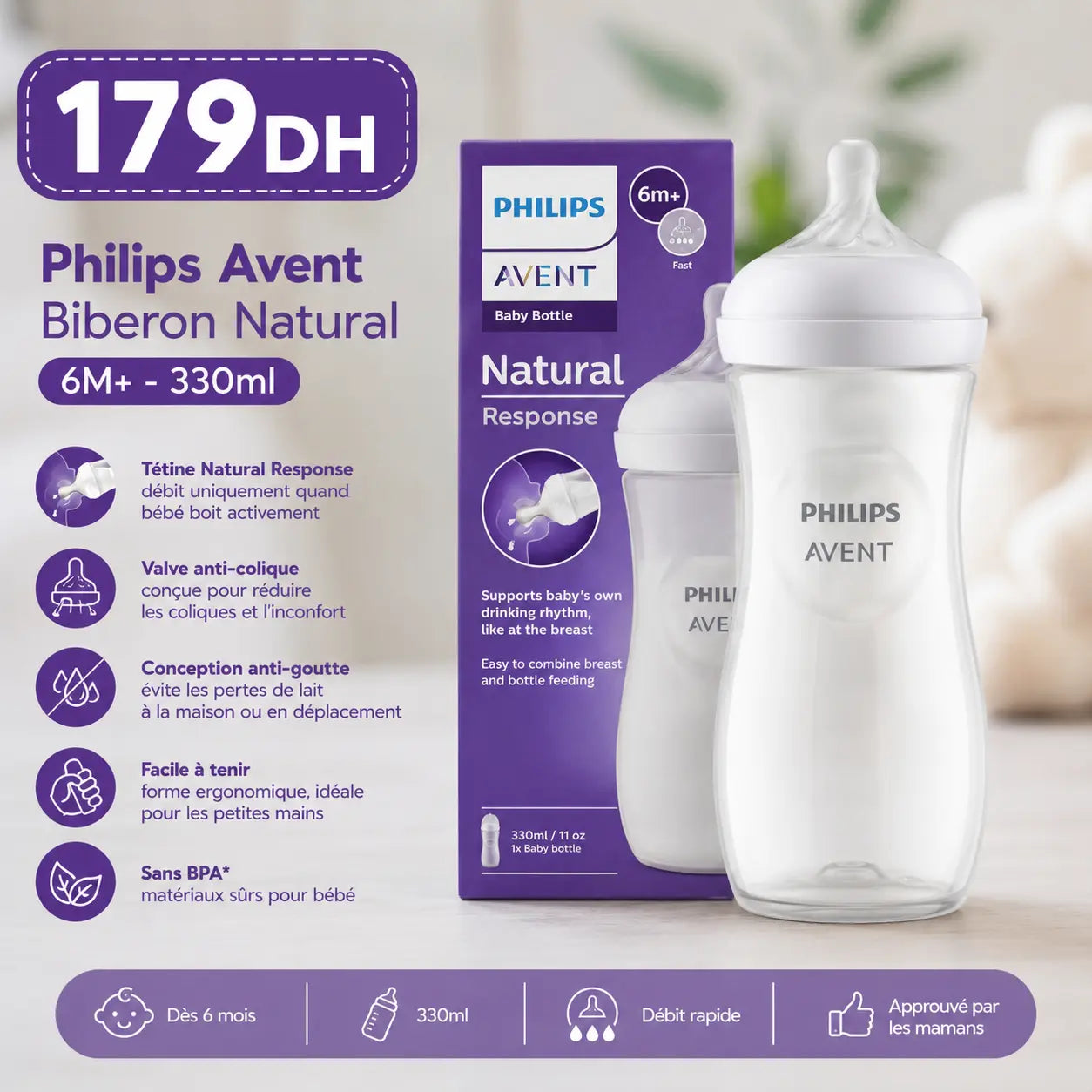 Philips Avent Biberon Natural 6M+ – 330 ml