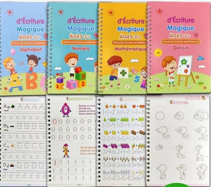 Ensemble Magique 4 en 1 | Livres Réutilisables et Encre Effaçable pour Apprendre à Écrire et Dessiner