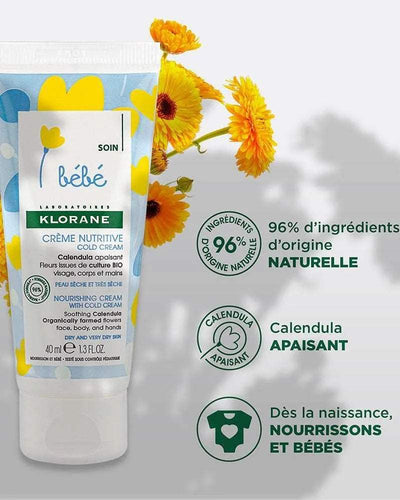 Klorane Bébé Crème nutritive au Cold Cream et Calendula - 40ml