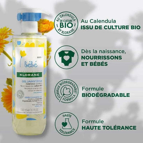 Klorane Bébé Gel lavant doux au Calendula apaisant - 500ml - Bébé Shop Maroc