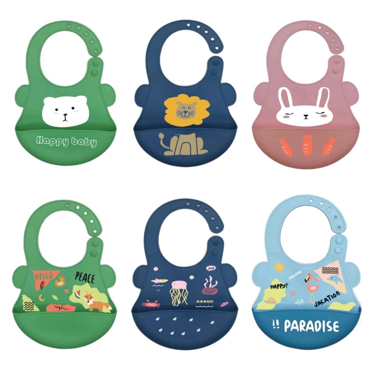 Bavoir Bébé en Silicone avec Poche  Sans BPA