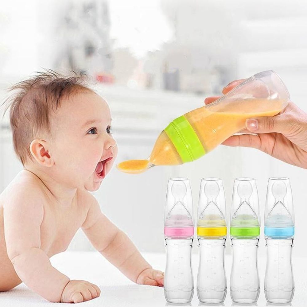 cuillère biberon en silicone avec ventouse pour bébé
