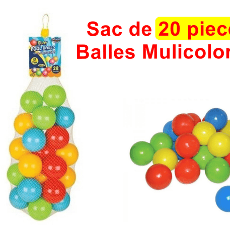 Sac de 20 à 100 Balles Multicolores pour Bébé et Enfant